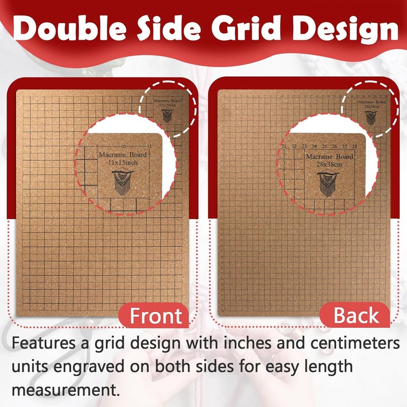 FixlyFido 12×16 Inch Macrame Board and Pins Kit, Double Sided Grids Handmade Braiding Macrame Board with Instructions - Perfect Macrame Tools and Supplies for Bracelet Creating, Knotting Creations - Image 4